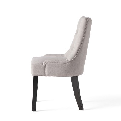 Elegant Sloped Armrest Tufted Light Gray Upholstered Dining Chair Set