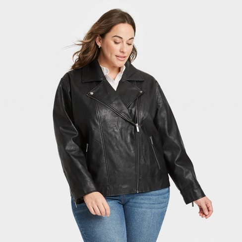 Size Faux Leather Moto Jacket - Ava & Viv™ Black 3x
