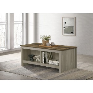 CAVINAS 43" W Coffee Table,Center Table with Gray Oak Contrasting,Walnut Tabletop,Open Shelves on Both Sides,Dual-Sided Storage for Living Room,Office - 1 of 4