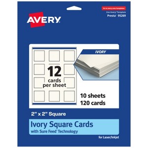 Avery Printable Square Business Cards with Sure Feed Technology, 2" x 2", Ivory Cardstock, Print-to-the-Edge, Laser/Inkjet Cards, 120 Total - 1 of 4