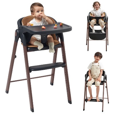 KUB 3 in 1 Foldable High Chairs for Babies and Toddlers with 5 Point Harness, Removable Tray & Seat, Convertible Infant Feeding Chair, Black