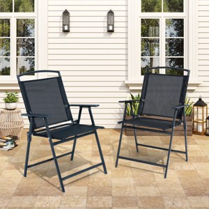Crestlive Products Set of 2 Patio Folding Dining Chairs Outdoor Portable Sling with Armrest - 1 of 4