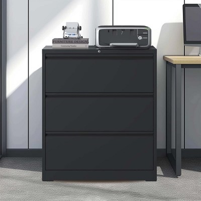 Lateral File Cabinet 3 Drawer with Lock, Metal Filing Cabinet for Home Office, Lockable File Cabinet for Legal/Letter/A4/F4 Size–The Pop Home