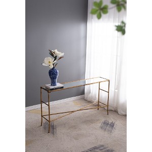 Antique Gold Mirrored Top Console Table, Elegant Entryway & Hallway Sofa Table - 1 of 4