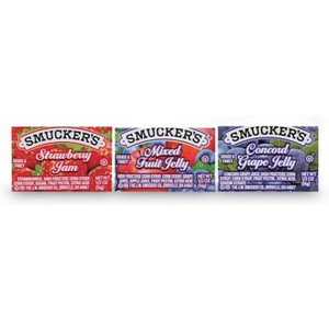 Smucker's Strawberry Jam, Mixed Fruit and Concord Grape Jelly Assortment, (0.5 Ounce) 200 Count - 1 of 3