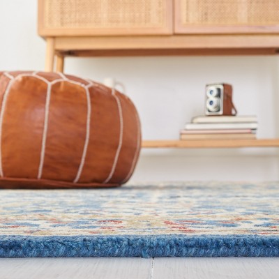 Handmade Dark Blue and Multi Wool Tufted Area Rug