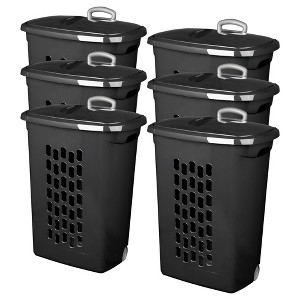 Sterilite Laundry Hamper Flip Top Lid Retractable Pull Handle Wheels - 1 of 4