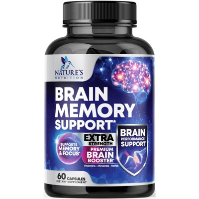 Brain Booster Nootropic Supplement 1000mg Support Focus Energy Memory & Clarity - 60 Capsules By Nature's Nutrition