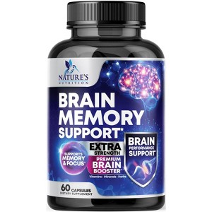 Brain Booster Nootropic Supplement 1000mg Support Focus Energy Memory & Clarity - 60 Capsules By Nature's Nutrition - 1 of 4