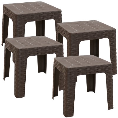 Sunnydaze Polypropylene Indoor/Outdoor Square Patio Side Table, Brown, 4pk