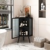 OUTSUPPLY Modern Floor Corner Cabinet with Glass Door, Iron Frame & Storage Shelves for Bathroom, Living Room, Bedroom - 3 of 4