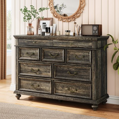 Farmhouse 9 Drawers Dresser for Bedroom, 47" Wide Wood Rustic Chest of 9 Drawers with Metal Handles, Vintage Design