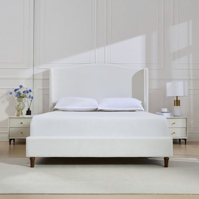 NicBex Minimalist Queen/King Size Wingback Upholstered Platform Bed Frame with 54" Tall Headboard,No Box Spring Needed,Easy Assembly,Ivory/White