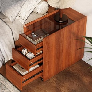 Lantine Modern Wooden Night Stand with 3 Drawers, Farmhouse End Table with Storage, Narrow Bedside Table for Bedroom, Sofa, Living Room, Warm Brown - 1 of 4