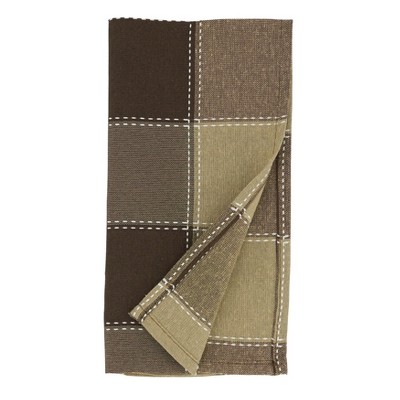 Mocha Stitched Plaid Cotton Blend Table Napkins, Set of 4