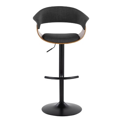 Adjustable Charcoal Fabric and Black Metal Swivel Barstool Set