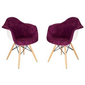 LeisureMod Willow Velvet Eiffel Accent Chair with Ash Wood Legs Set of 2 - 1 of 4