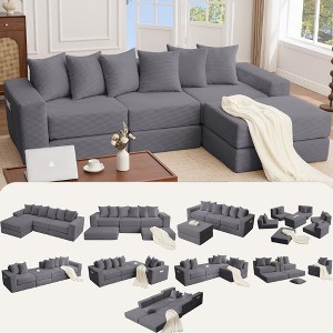 10-in-1 Folding Convertible Sleeper Sofa BedCorduroy Upholstered Mattress Couch , Compressed Floor Sofa Modular Futon Couch - 1 of 4