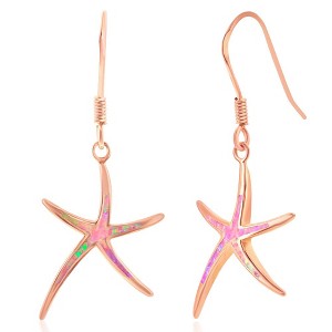 Opalata Sterling Silver Pink Inlay Opal Starfish Earrings - Rose Gold Plated - Pink - 1 of 2