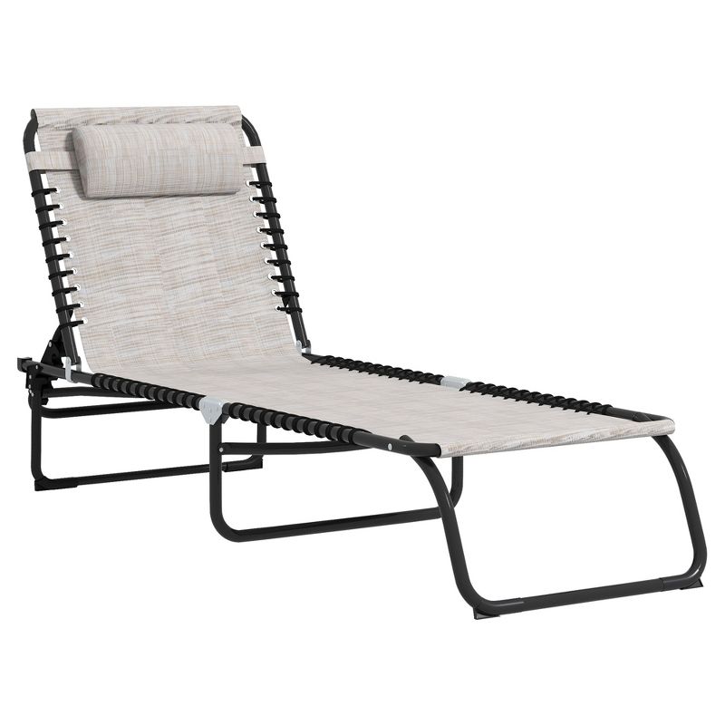 Folding Chaise Lounge Pool Chair with 4-Position Reclining Back, Pillow, Breathable Mesh & Bungee Seat, 1 of 14