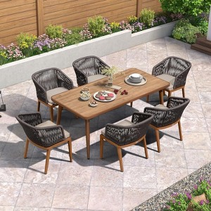 PURPLE LEAF Outdoor Dining Set All-Weather Wicker Outdoor Patio Furniture with Table All Aluminum Frame for Lawn Garden Backyard Deck with Cushions - 1 of 4