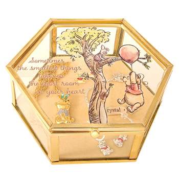 Disney Winnie the Pooh Glass Jewelry Case with Pooh and Piglet Design Jewelry Storage Box