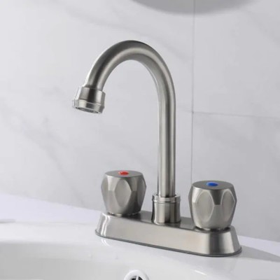 LunaLulink 2 Handle Brushed Nickel Stainless Steel Center Sink Faucet with Overflow Pop-Up Sink Spout
