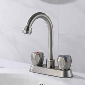 LunaLulink 2 Handle Brushed Nickel Stainless Steel Center Sink Faucet with Overflow Pop-Up Sink Spout - 1 of 4