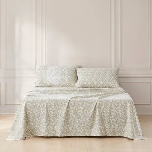 Lush Décor King 4pc Zara Floral Block Cotton Sheet Set Oatmeal - 1 of 4