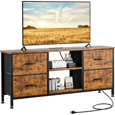 Gikpal Dresser TV Stand for 50 inch TV, Wide Dressers & Chests of Drawers with Charging Station & 4 PU Drawers Storage, Console Sofa Table for Bedroom