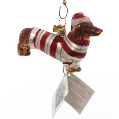 Noble Gems 2.5" Glass Dachshund Noble Gem Peppermint Stripe  -  Tree Ornaments