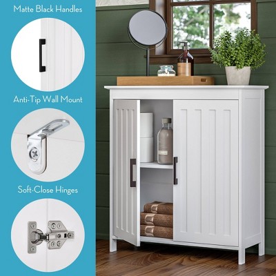 White MDF Storage Cabinet with Adjustable Shelves and Black Handles