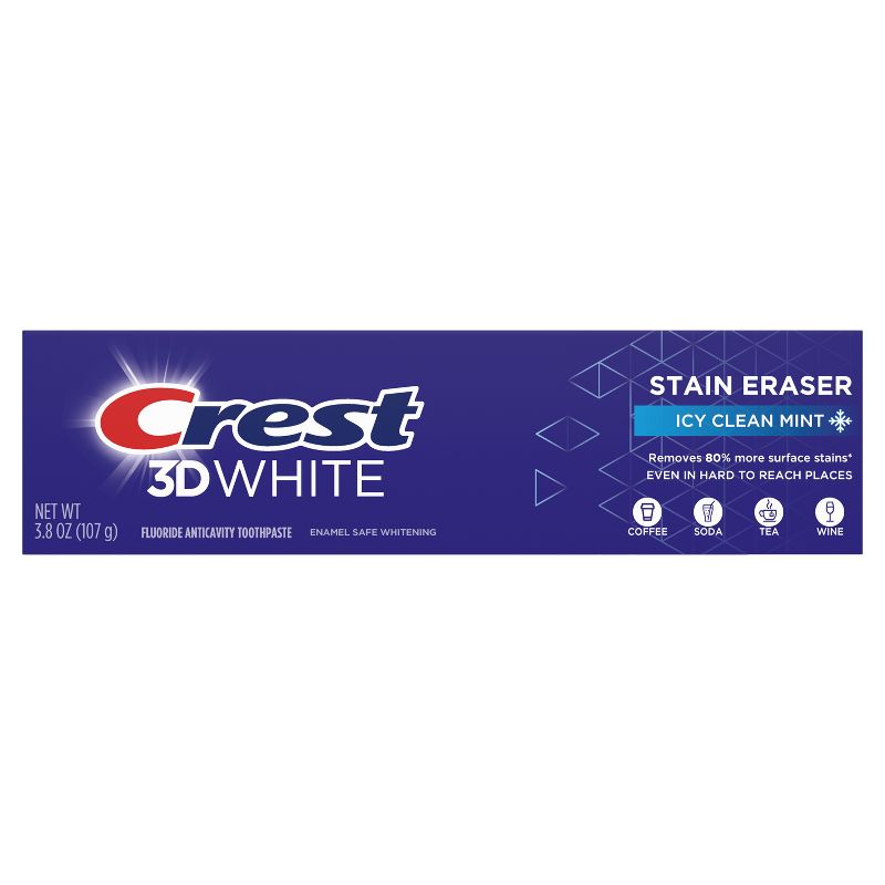 Crest 3D White Stain Eraser Teeth Whitening Toothpaste, Icy Clean Mint - 3.8 oz, 3 of 11