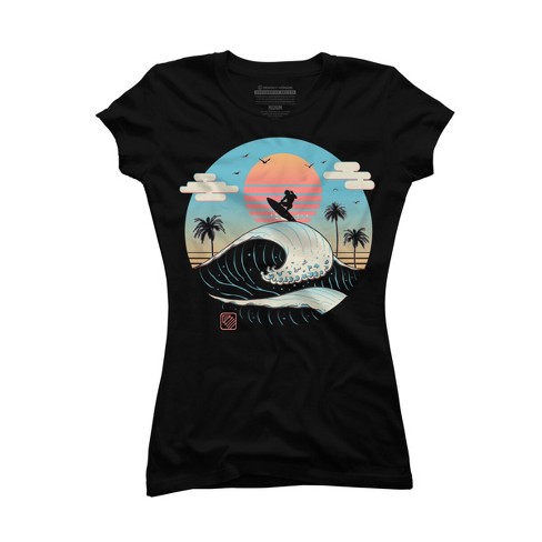 Junior s Design By Humans Summer Big Wave Surf Vibes By vincenttrinidad T Shirt Black 2X Large