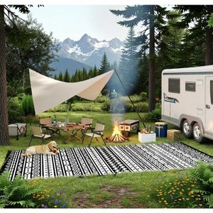 Airsurfer 9'x18' Black and White Outdoor Rug Stylish Waterproof Camping Rug Picnic Blanket, Camping Mat for Outdoor Adventures, for Camping Comfort - 1 of 4