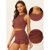 Allegra K Women's 2-Piece Stretchy Ribbed Tank Crop Top and Ruched Shorts Set - 2 of 4