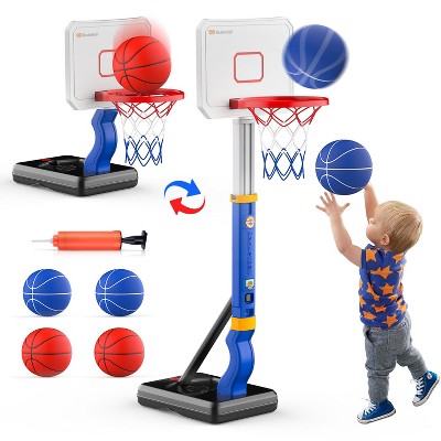 Skirfy 2 in 1 Kids Basketball Hoop, Toddler Basketball Hoop Indoor Mini Adjustable Poolside Basketball Goals with Ball Pump, Blue
