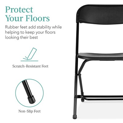 Set of 4 Black Plastic Folding Chairs with Steel Frame