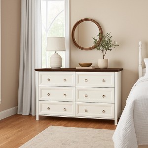 Angel Sar 6-Drawer Rustic Wood Dresser for Bedroom, Farmhouse Wide Storage Chest with Metal Knobs - 1 of 4