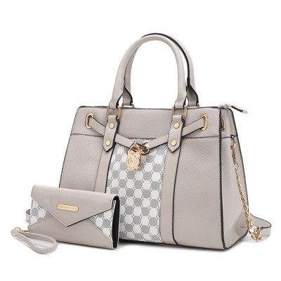MKF Collection Christine Circular Print Vegan Leather Satchel Bag for Women with Matching Wallet by Mia K