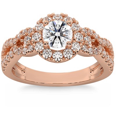 Pompeii3 1 1/2Ct Diamond Engagement Ring Halo Twist Band 14k Gold Lab Created
