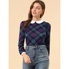 INSPIRE CHIC Women's Peter Pan Collar Contrast Puff Sleeve Plaid Blouse - 2 of 4