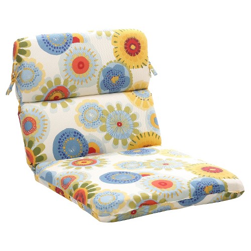 Outdoor Chair Cushion - Blue/White/Yellow Floral