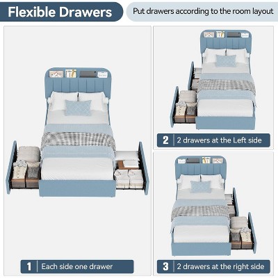 Bed Frame with Storage Headboard, Bed Frame with 2 Drawers