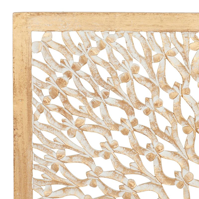 Wood Floral Handmade Intricately Carved Wall Decor with Mandala Design Light Brown - Olivia & May, 5 of 18