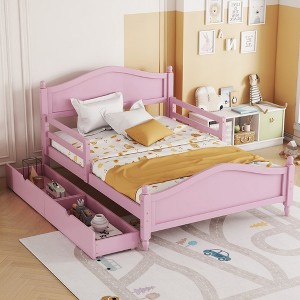 KTMBDW Full Bed Frame with Storage Headboard, Metal Platform Bed Frame with 2 Storage Drawers, Noise-Free/Metal Support/No Box Spring Needed, Pink - 1 of 4