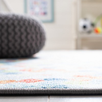 Ivory and Blue Round Kids Playhouse Washable Rug