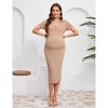 Women's Summer Maternity V Neck Dresses Casual Short Sleeve Button Bodycon Ribbed Knit Midi Dress Nursing Dresses - 3 of 4
