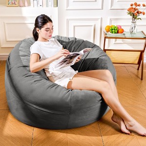 Hooseng Bean Bag Chair, 4FT Bean Bag with Velvet Cover, Giant Bean Bag Chairs  with Filler Adult, Bean Bag Sofa Filled with High-Density Sponge - 1 of 4