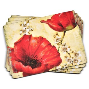 Pimpernel Poppy de Villeneuve Placemats - Set of 4 (15.7” x 11.7”), Cork, Elegant Floral Design, Durable & Easy to Clean, Great for Dining Tables - 1 of 4